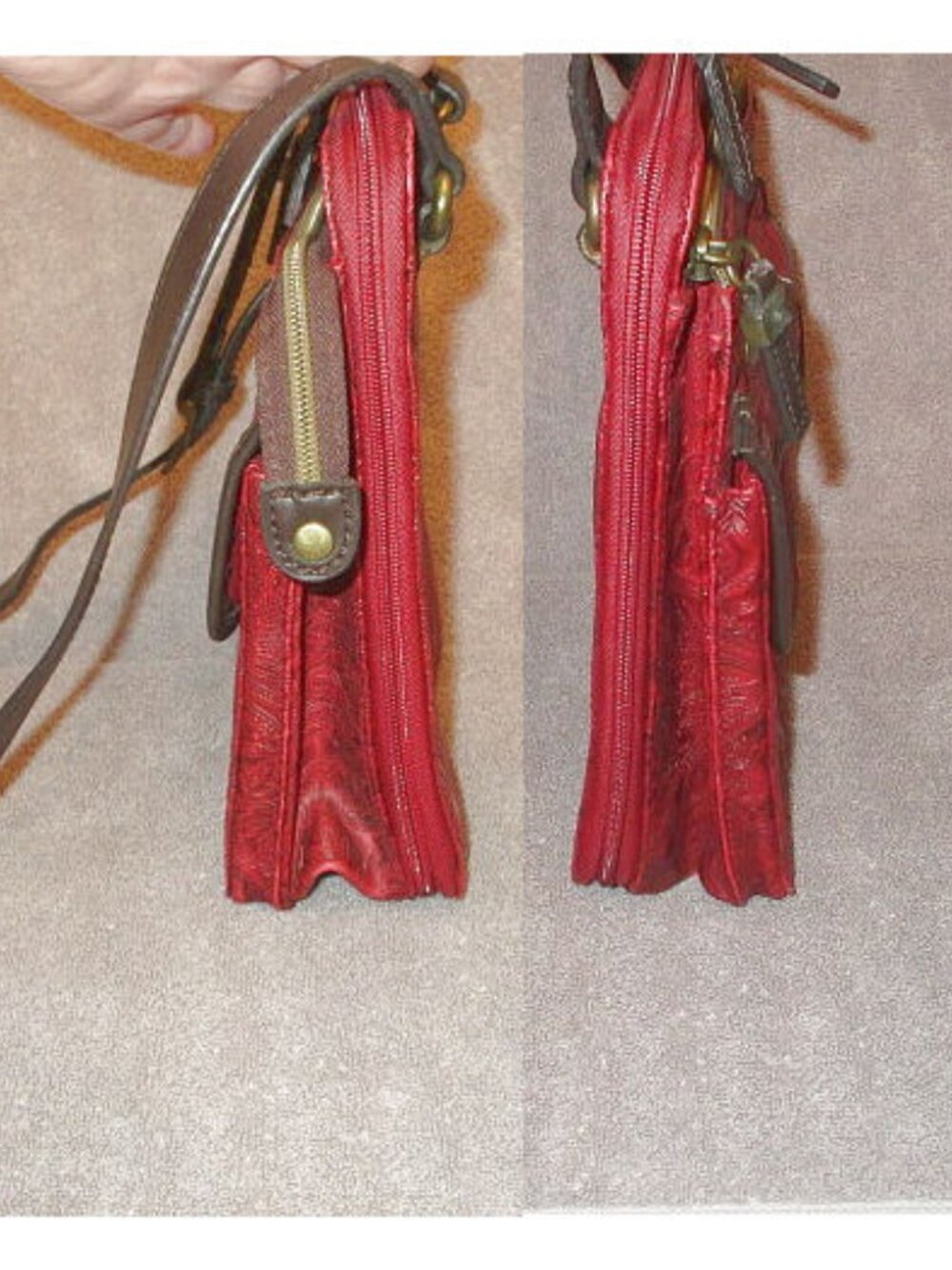 Vtg Fossil Relic Red Embossed Tooled Crossbody Bag Vegan Leather Western Boho - Picture 3 of 10